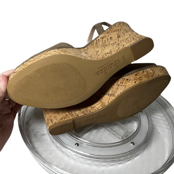 Charles by Charles David Lambert Textured Cork Wedge Ankle Strap Sandal Size 10 - Picture 8 of 8